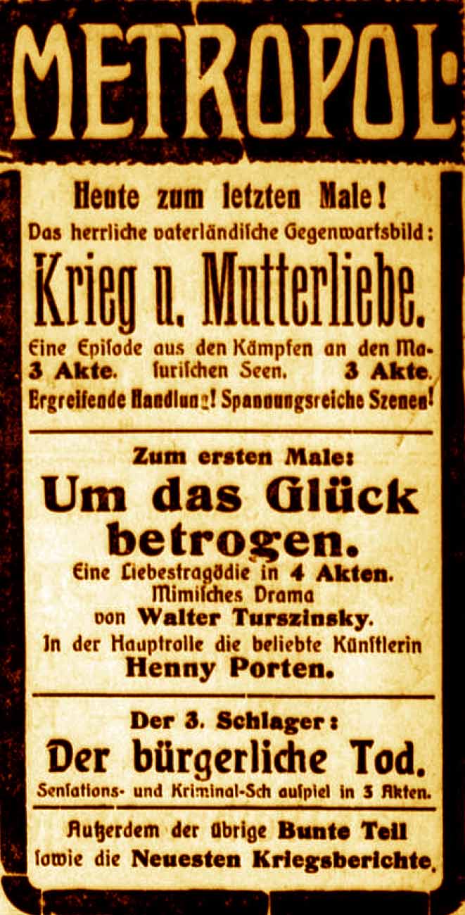 Anzeige im General-Anzeiger vom 20. Dezember 1915