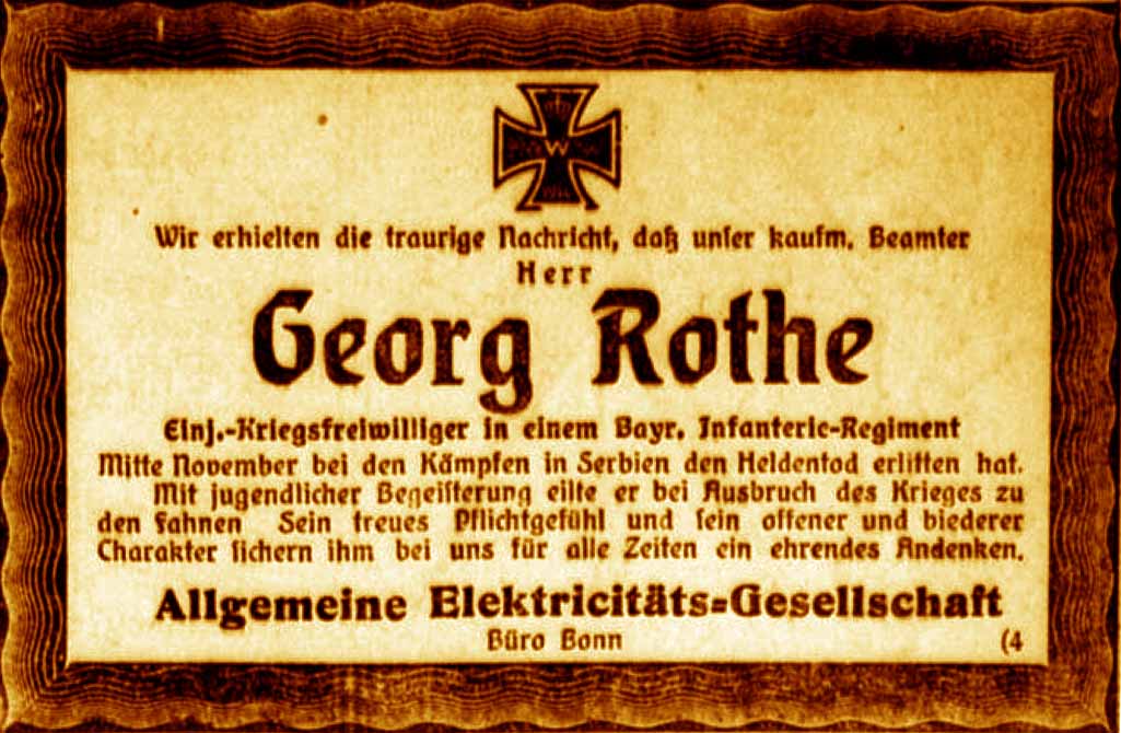 Anzeige im General-Anzeiger vom 23. Dezember 1915