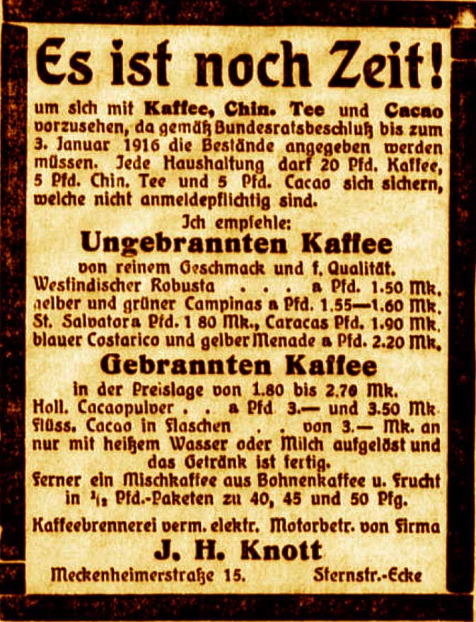 Anzeige im General-Anzeiger vom 29. Dezember 1915