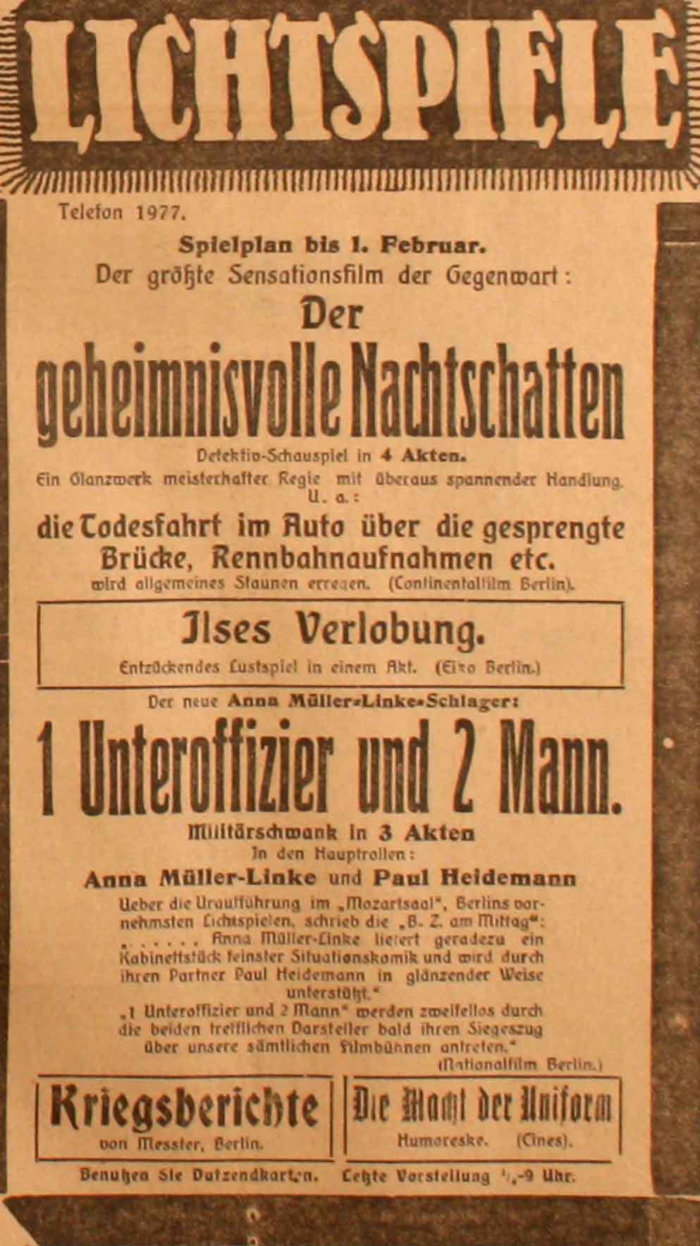 Anzeige im General-Anzeiger vom 1. Februar 1915
