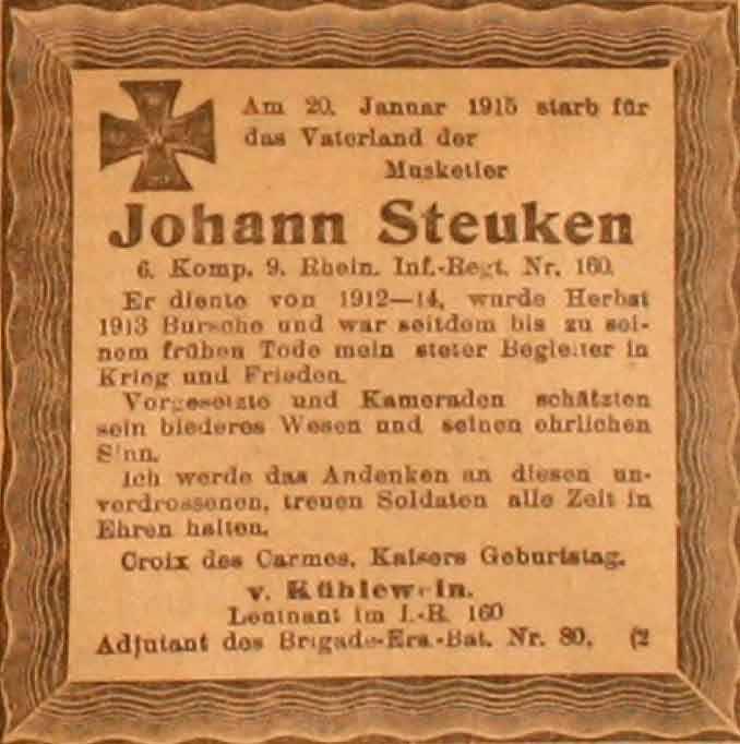 Anzeige im General-Anzeiger vom 2. Februar 1915