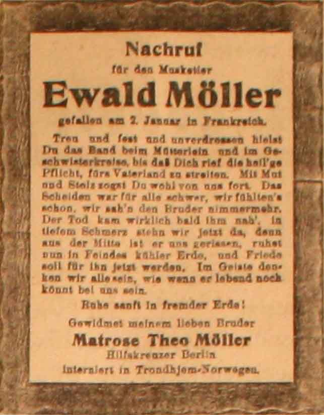 Anzeige im General-Anzeiger vom 4. Februar 1915