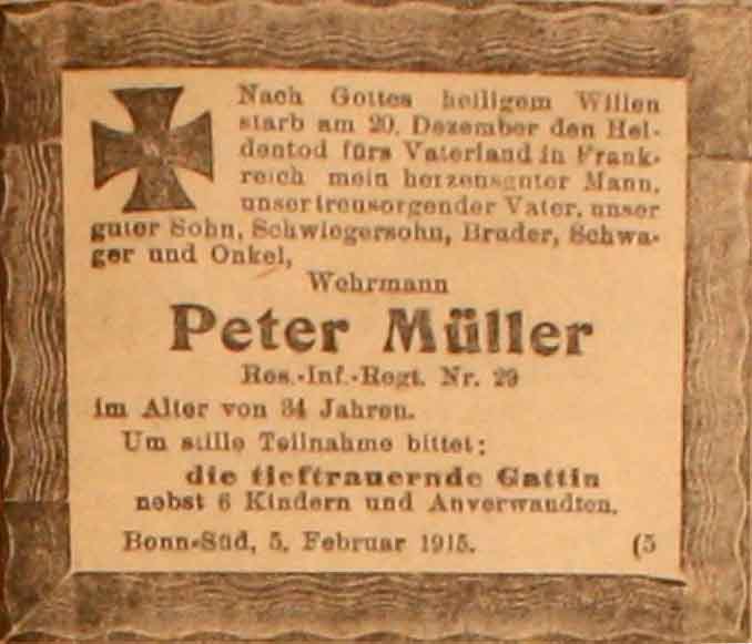 Anzeige im General-Anzeiger vom 5. Februar 1915