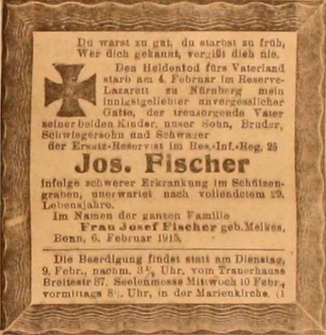 Anzeige im General-Anzeiger vom 8. Februar 1915