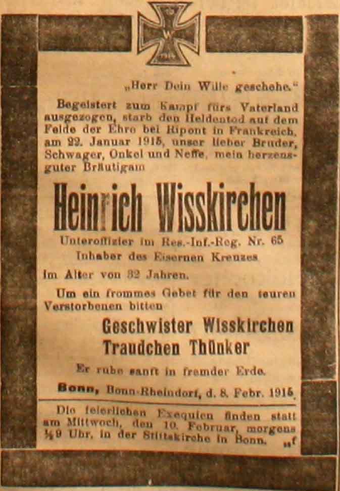 Anzeige in der Deutschen Reichs-Zeitung vom 9. Februar 1915