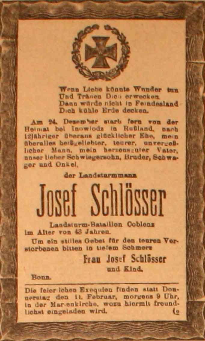 Anzeige im General-Anzeiger vom 9. Februar 1915