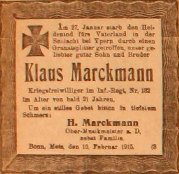 Anzeige im General-Anzeiger vom 10. Februar 1915