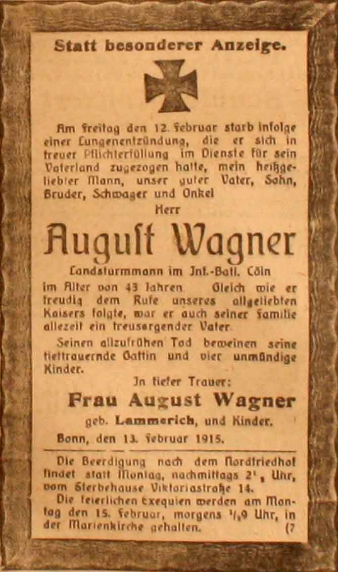 Anzeige im General-Anzeiger vom 14. Februar 1915