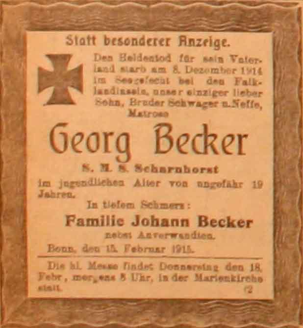 Anzeige im General-Anzeiger vom 16. Februar 1915