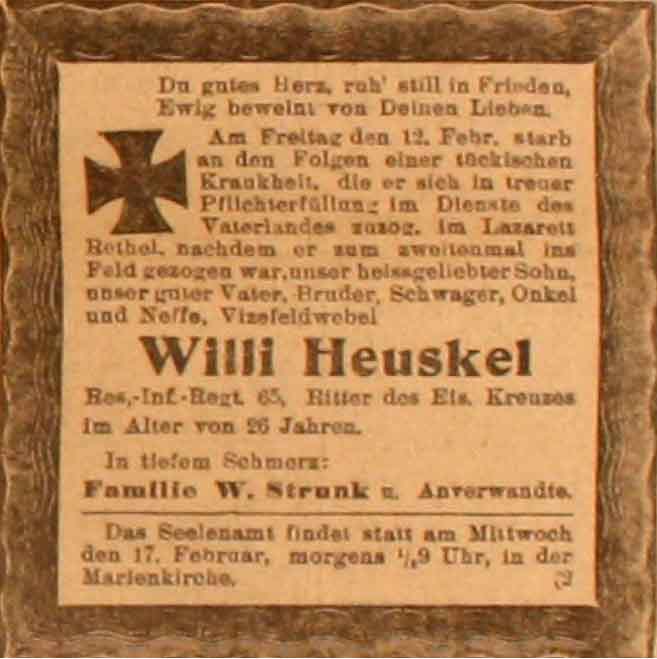 Anzeige im General-Anzeiger vom 16. Februar 1915