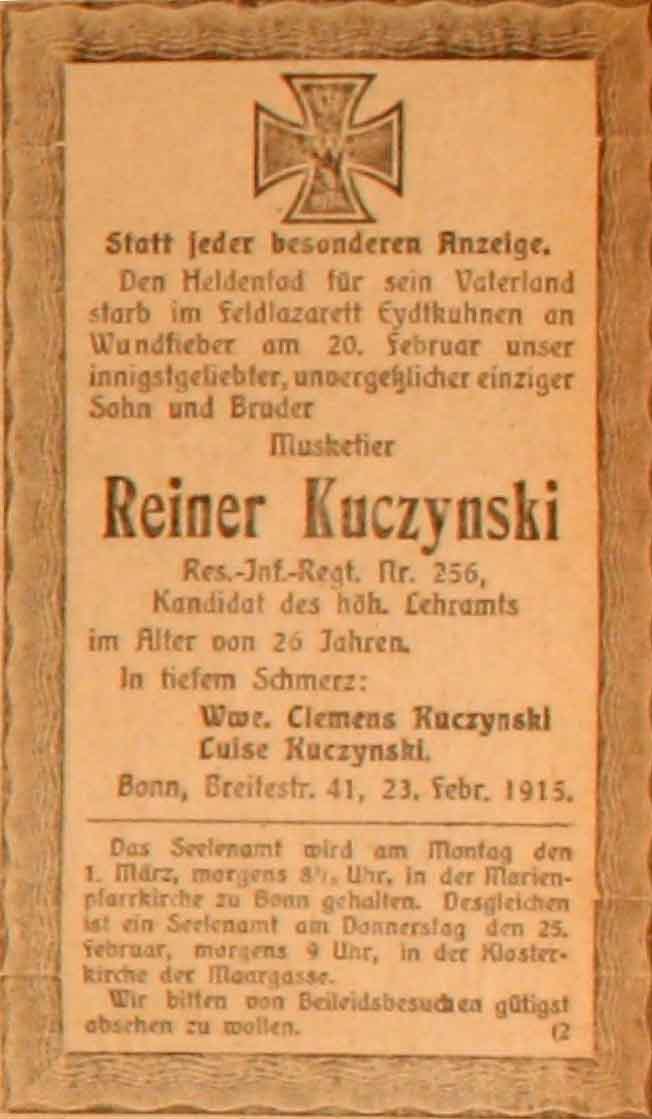 Anzeige im General-Anzeiger vom 23. Februar 1915