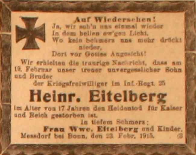 Anzeige im General-Anzeiger vom 24. Februar 1915