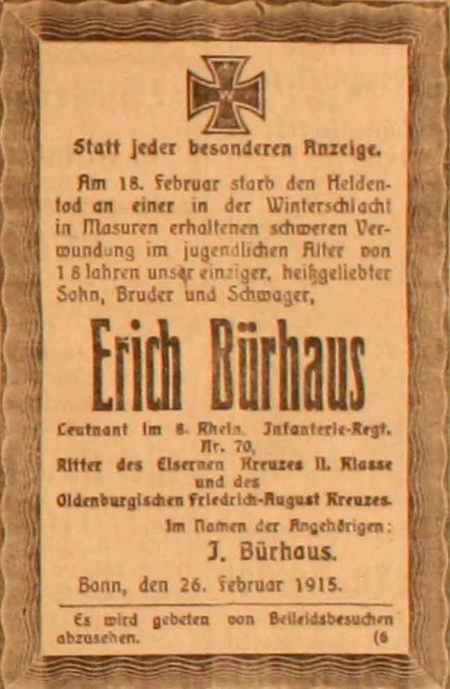 Anzeige im General-Anzeiger vom 27. Februar 1915