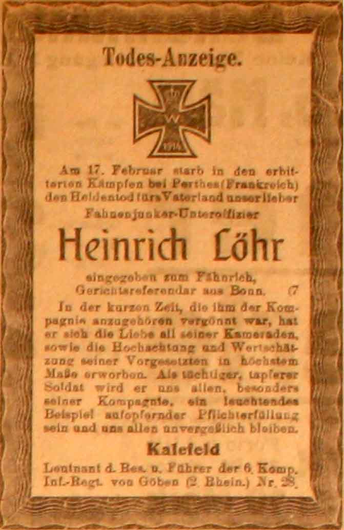 Anzeige im General-Anzeiger vom 28. Februar 1915