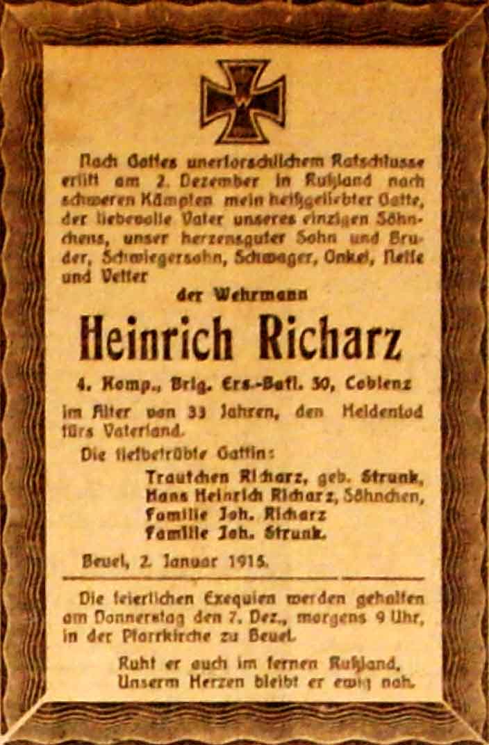 Anzeige im General-Anzeiger vom 3. Januar 1915