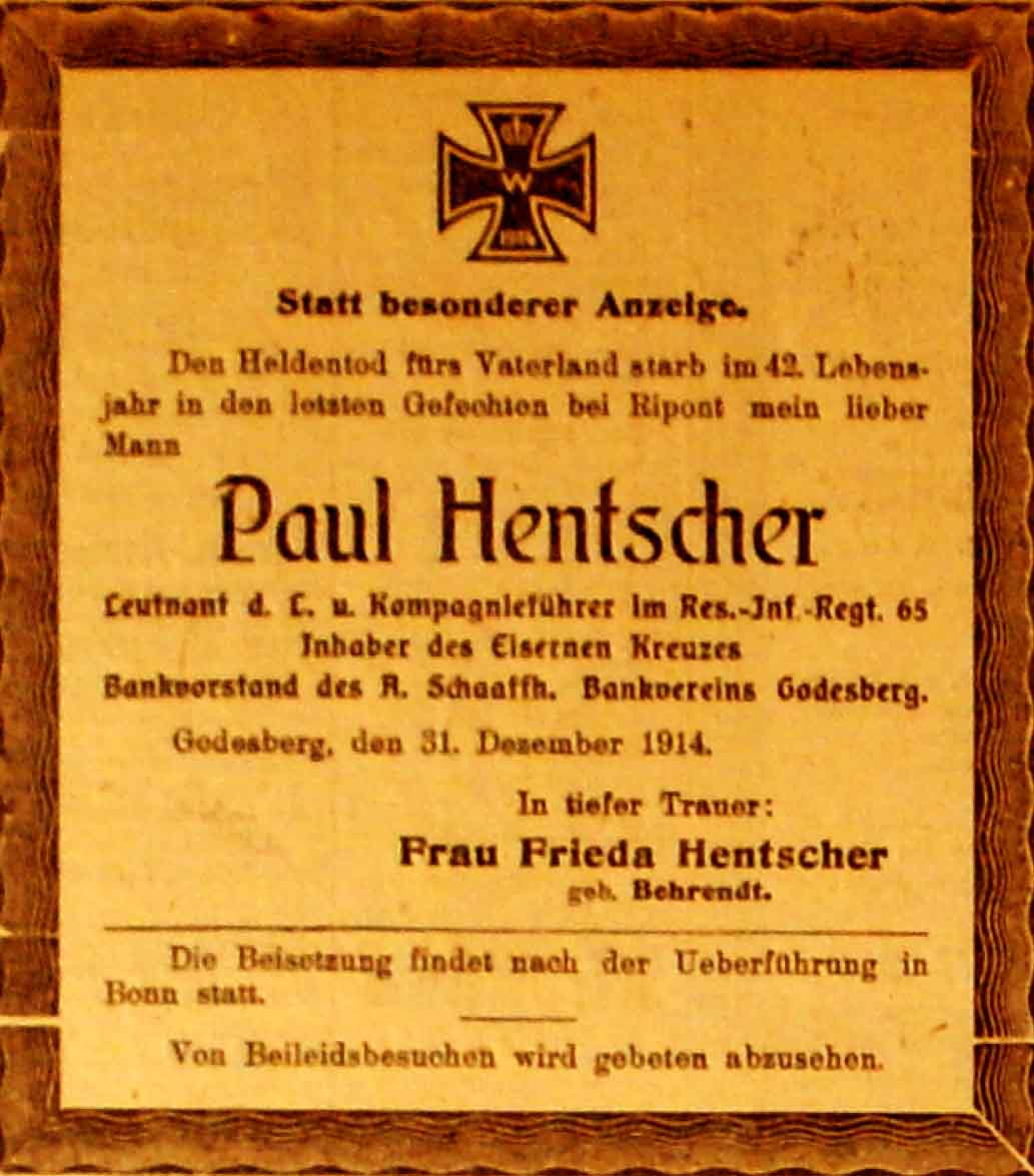Anzeige im General-Anzeiger vom 3. Januar 1915