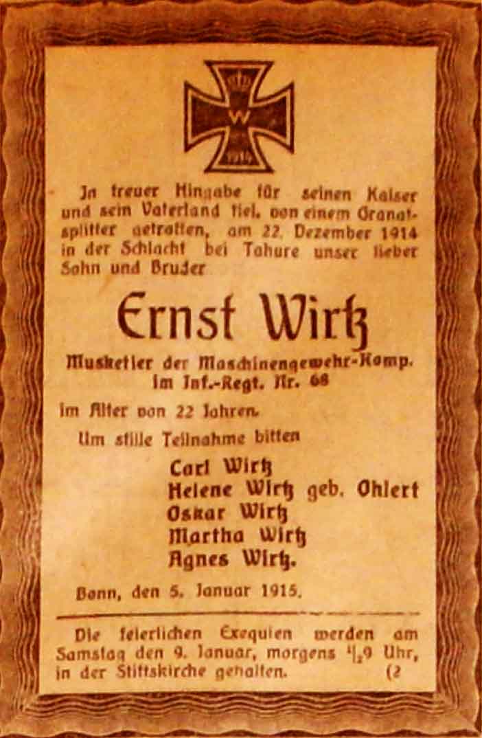 Anzeige im General-Anzeiger vom 5. Januar 1915