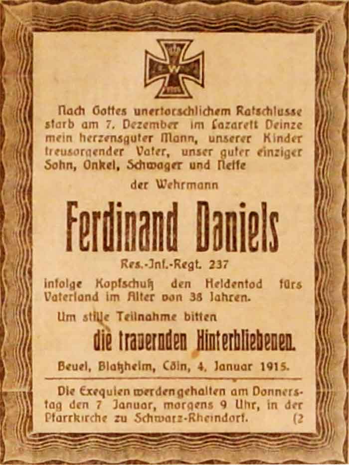 Anzeige im General-Anzeiger vom 5. Januar 1915