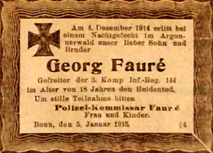 Anzeige im General-Anzeiger vom 7. Januar 1915