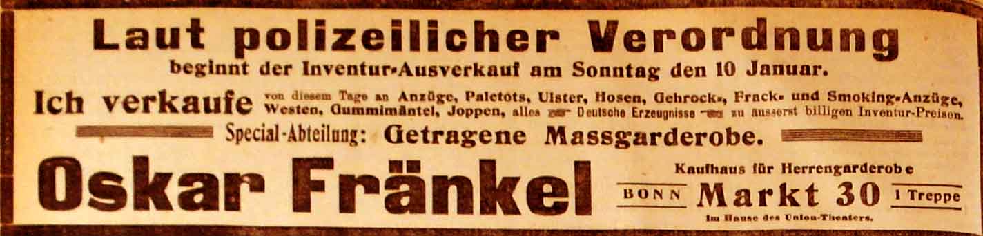 Anzeige im General-Anzeiger vom 9. Januar 1915