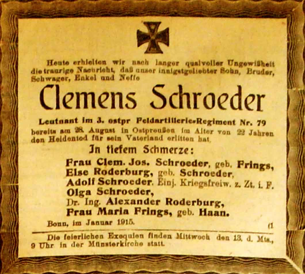 Anzeige im General-Anzeiger vom 11. Januar 1915