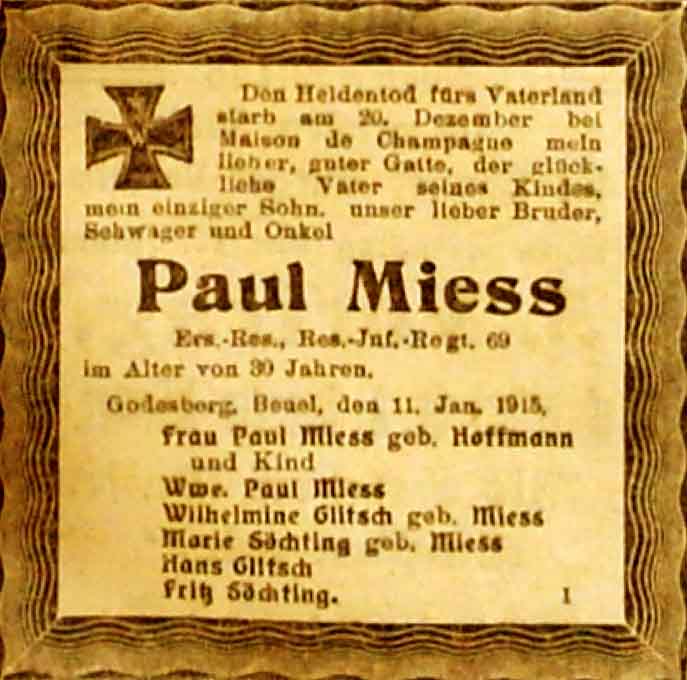 Anzeige im General-Anzeiger vom 11. Januar 1915
