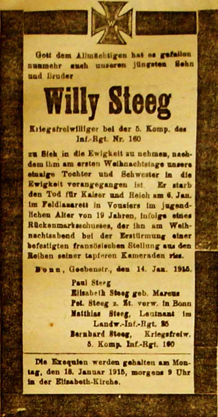Anzeige in der Deutschen Reichs-Zeitung vom 14. Januar 1915