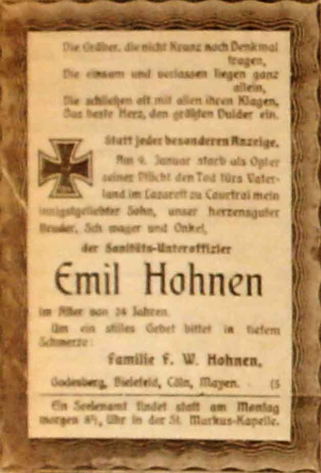 Anzeige im General-Anzeiger vom 15. Januar 1915