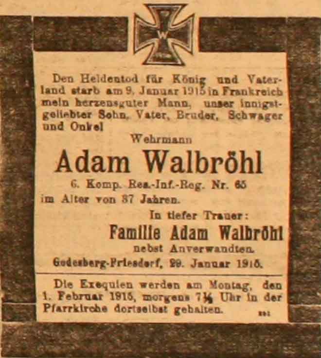 Anzeige in der Deutschen Reichs-Zeitung vom 31. Januar 1915