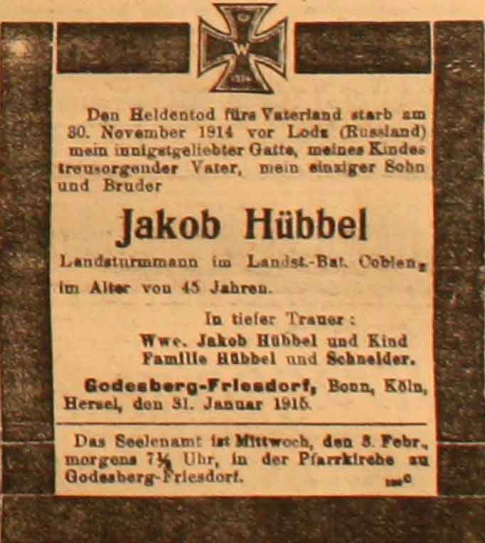 Anzeige in der Deutschen Reichs-Zeitung vom 31. Januar 1915