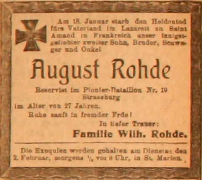 Anzeige im General-Anzeiger vom 31. Januar 1915