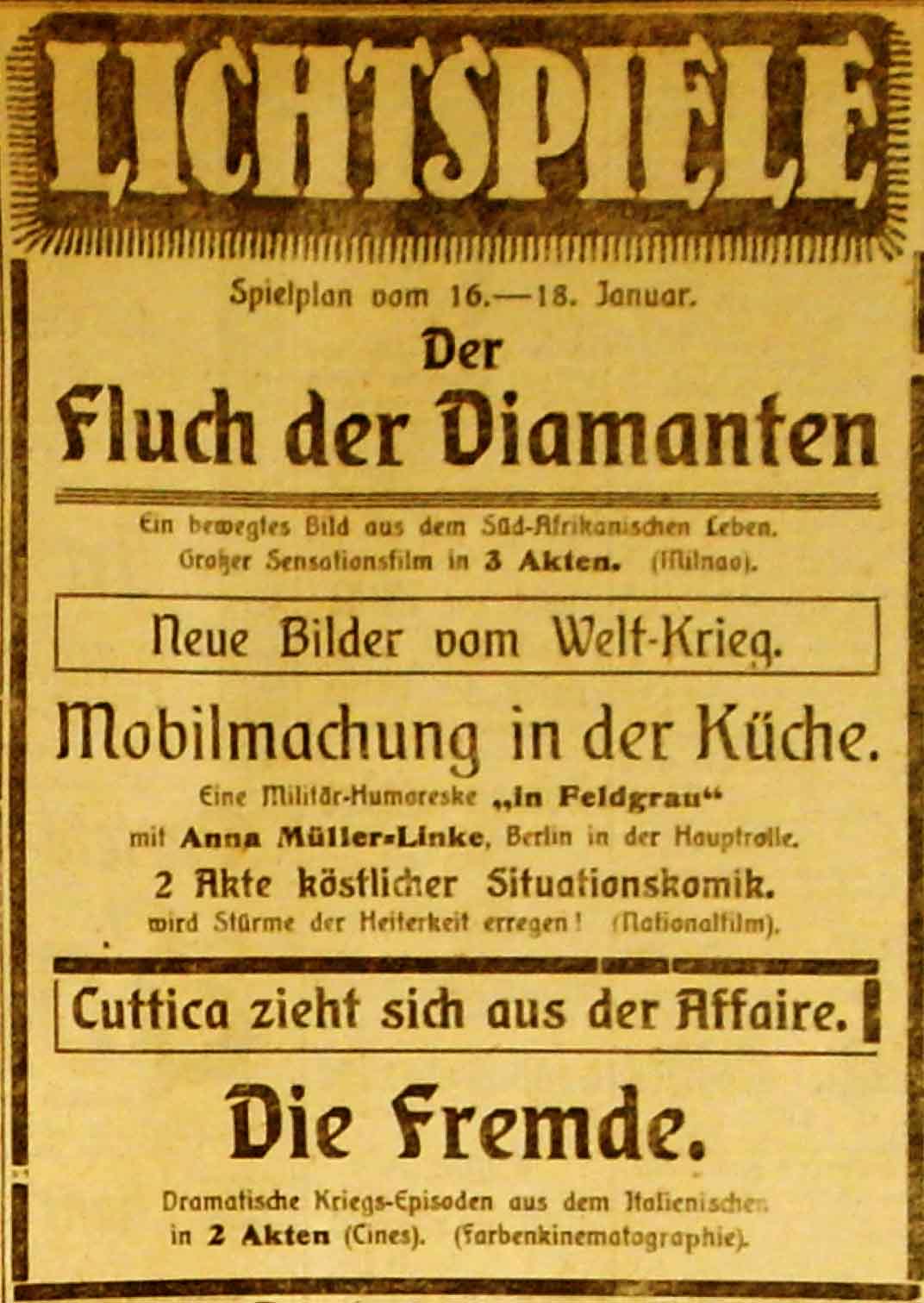 Anzeige im General-Anzeiger vom 16. Januar 1915