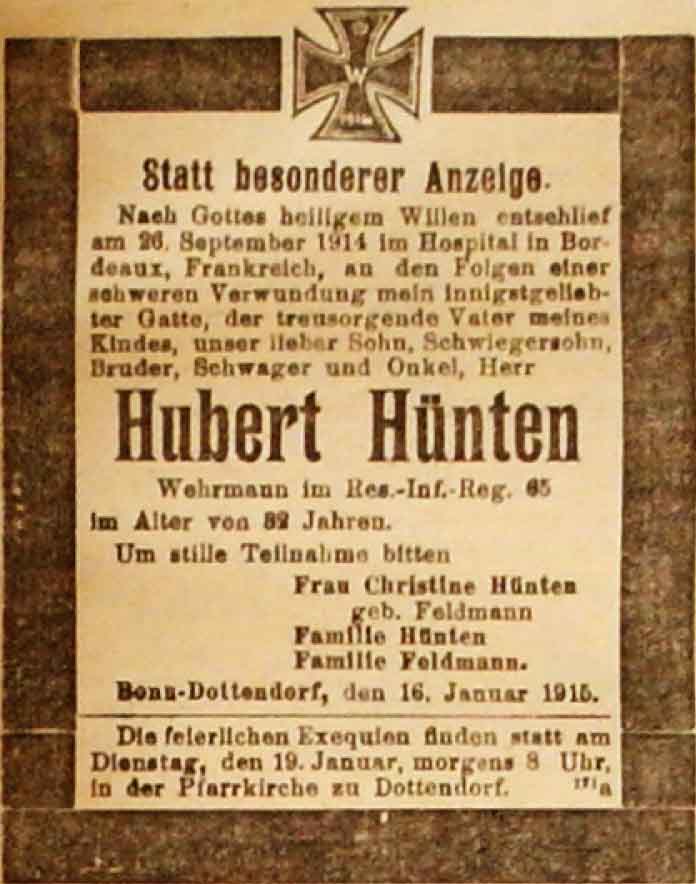 Anzeige in der Reichs-Zeitung vom 17. Januar 1915