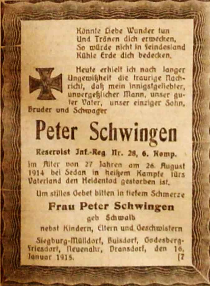 Anzeige im General-Anzeiger vom 17. Januar 1915
