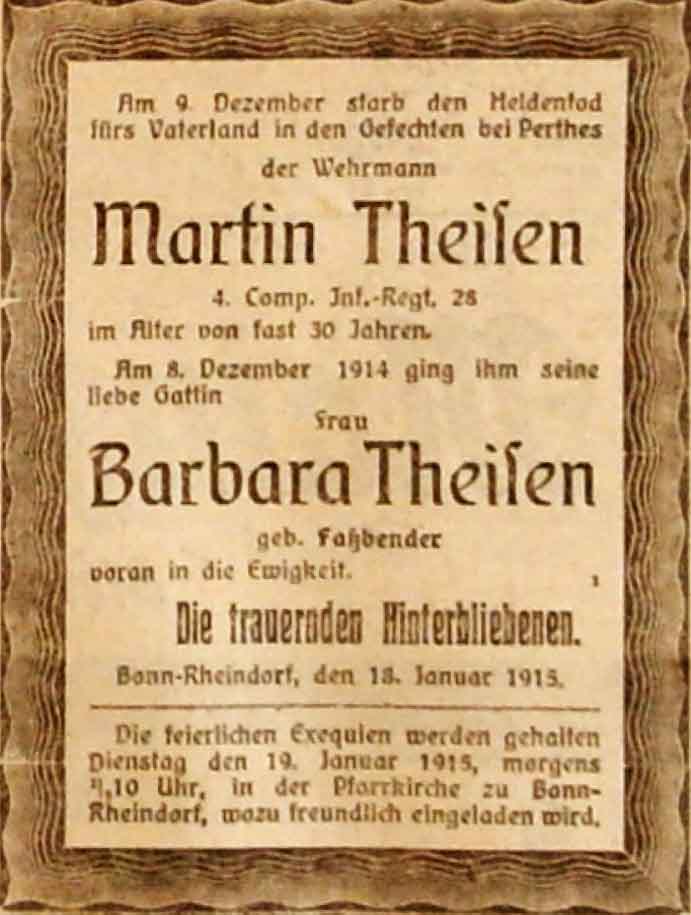 Anzeige im General-Anzeiger vom 18. Januar 1915