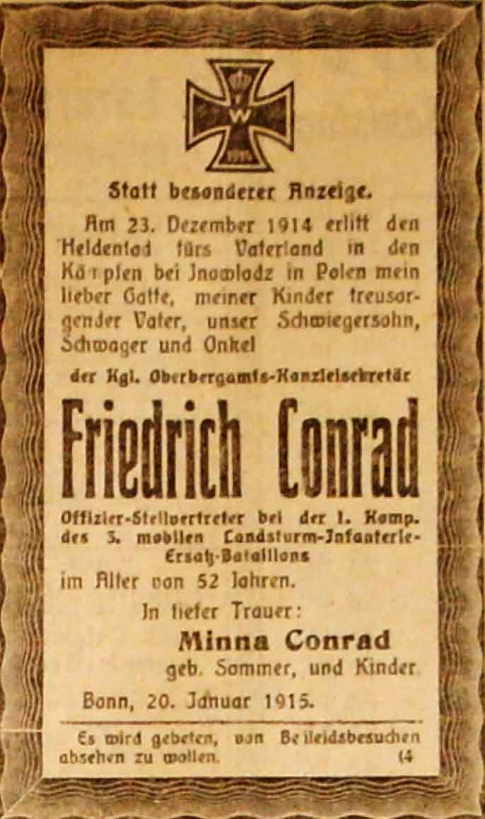 Anzeige im General-Anzeiger vom 21. Januar 1915