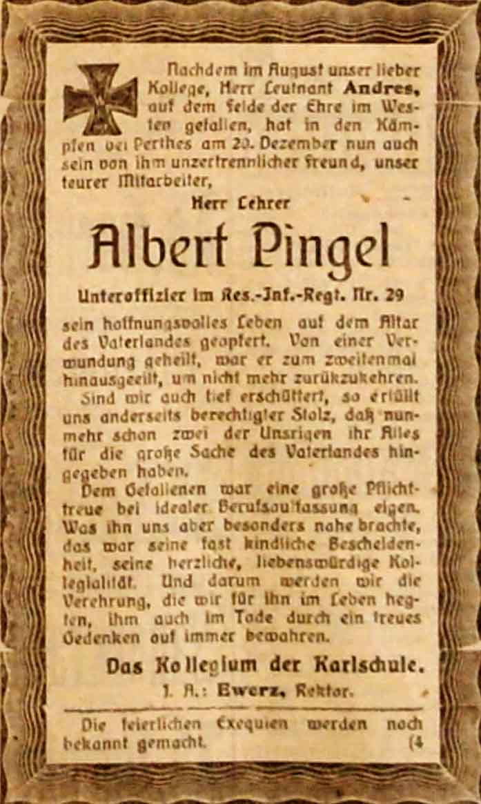 Anzeige im General-Anzeiger vom 21. Januar 1915