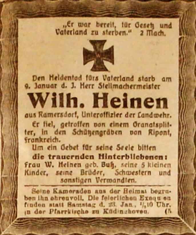 Anzeige im General-Anzeiger vom 22. Januar 1915