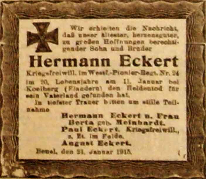 Anzeige im General-Anzeiger vom 23. Januar 1915