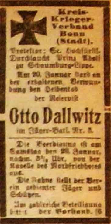 Anzeige im General-Anzeiger vom 23. Januar 1915