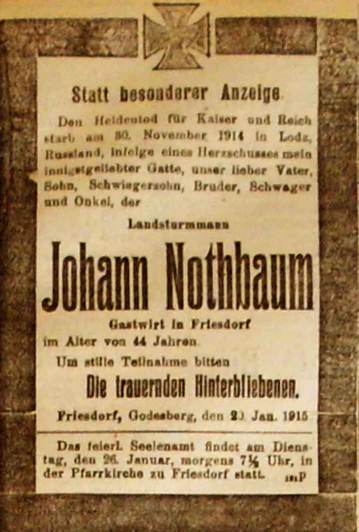 Anzeige in der Reichs-Zeitung vom 24. Januar 1915