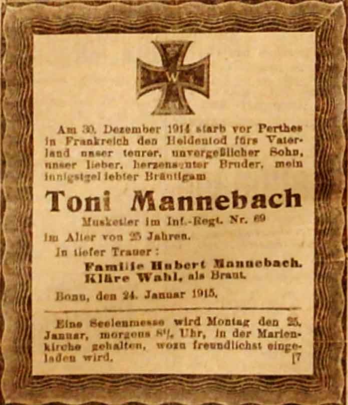 Anzeige im General-Anzeiger vom 24. Januar 1915