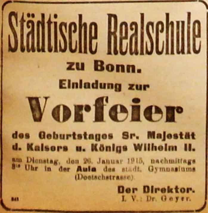 Anzeige in der Reichs-Zeitung vom 25. Januar 1915