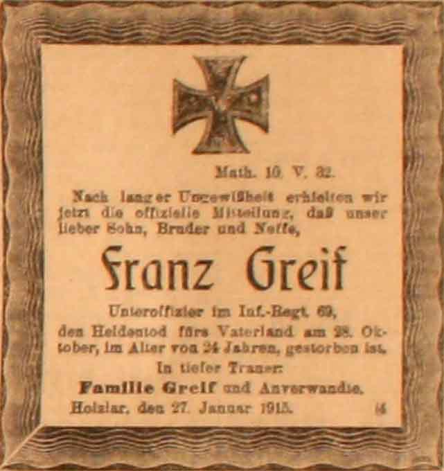 Anzeige im General-Anzeiger vom 28. Januar 1915