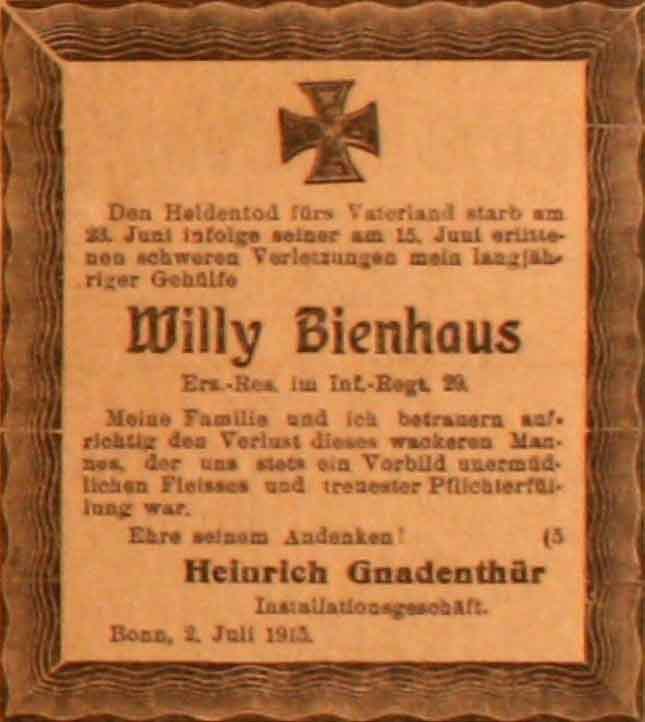 Anzeige im General-Anzeiger vom 2. Juli 1915