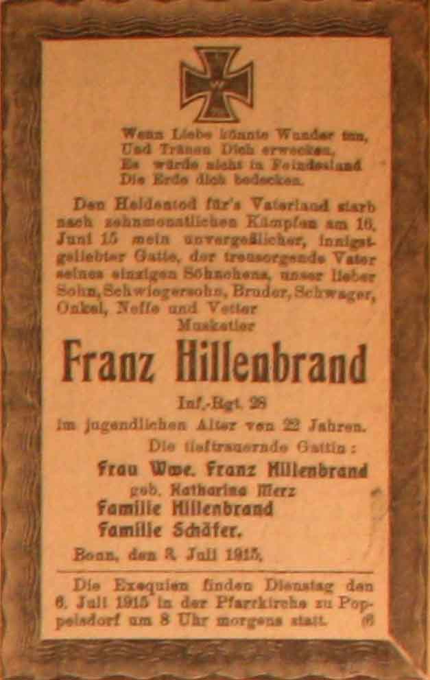 Anzeige im General-Anzeiger vom 3. Juli 1915