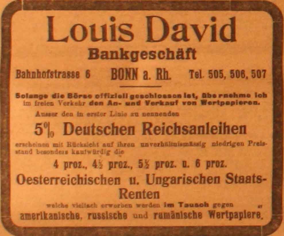 Anzeige in der Deutschen Reichs-Zeitung vom 4. Juli 1915