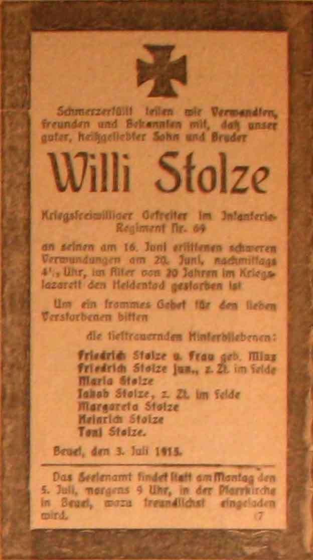 Anzeige im General-Anzeiger vom 4. Juli 1915