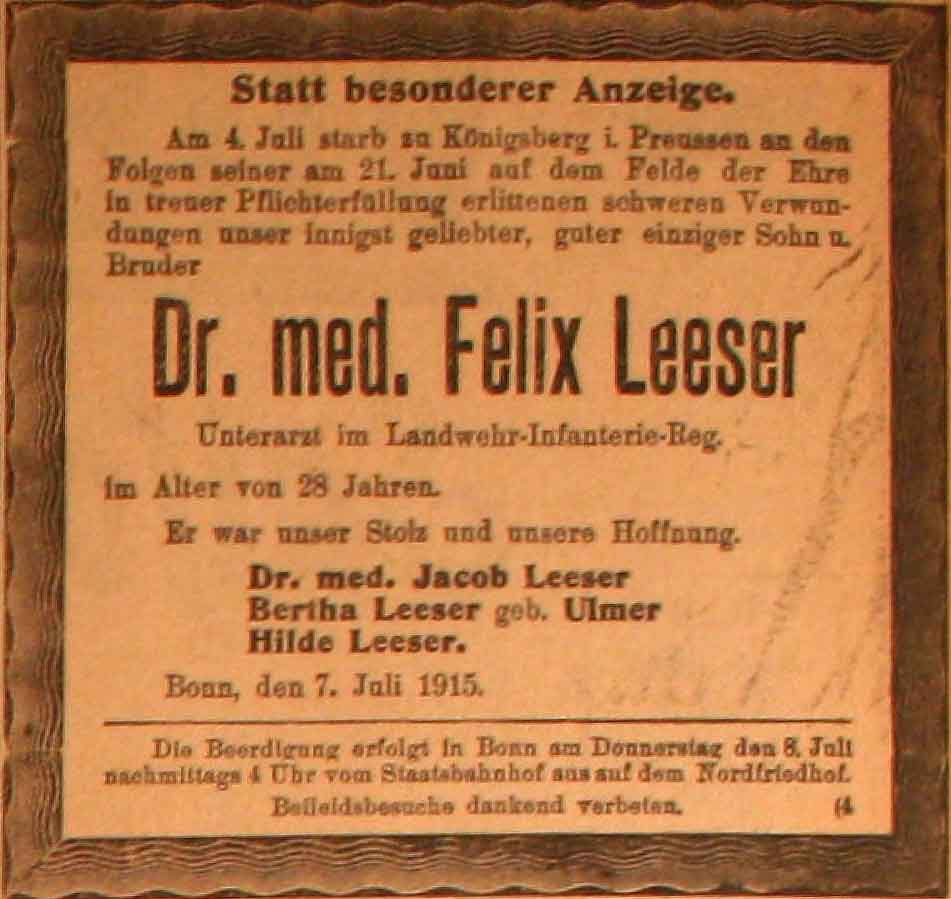 Anzeige im General-Anzeiger vom 8. Juli 1915