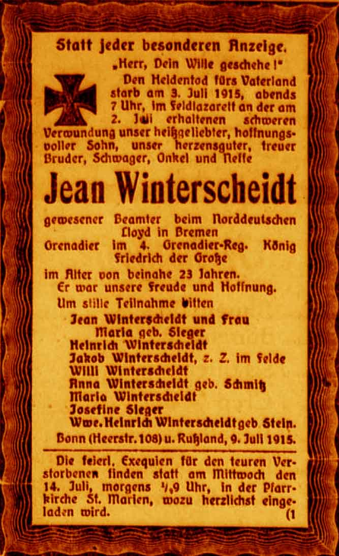 Anzeige im General-Anzeiger vom 12. Juli 1915